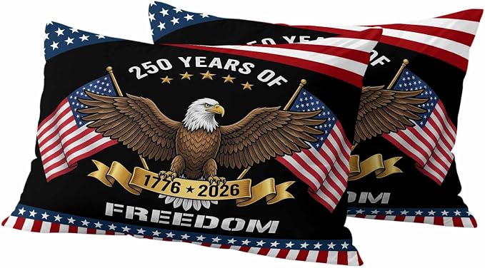 250 Years Anniversary Outdoor Waterproof Throw Pillow Covers 20x12 Set of 2, American Flag Eagle Independence Day Decor Pillowcases Cushion Pillowcase for Couch Sofa Patio Outside Pillow Protector