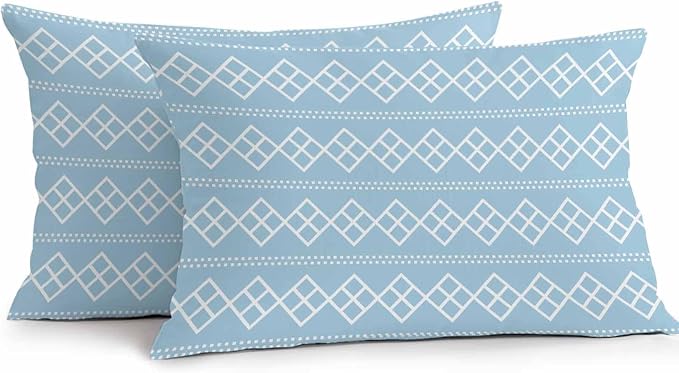 Blue Boho Outdoor Pillow Covers 20x12 Inch Lumbar Pillow Covers Set of 2 Waterproof Decorative Throw Pillow Cases Vintage Ethnic Tribe Abstract Art Geometric Cushion Covers for Patio Furniture Garden