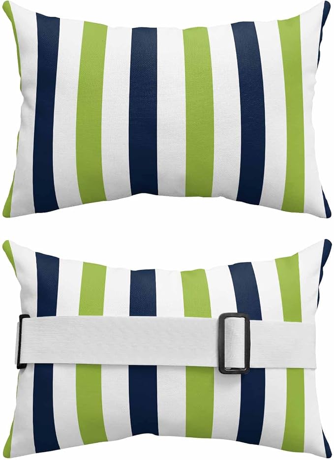 Pack of 4 Outdoor Lumbar Pillow Covers 11x16 Inch, Green Navy Blue Striped Waterproof Throw Pillow Covers Set, Farmhouse Stripe Art Indoor&Outdoor Decorative Cushion Cases for Patio Porch Beach