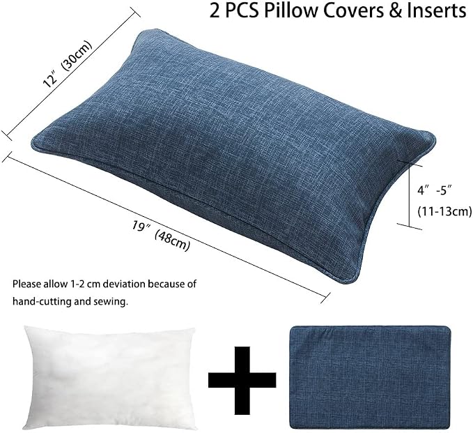 Magpie Fabrics Pack of 2 Outdoor Waterproof Lumbar Rectangular Throw Pillow with Insert 12x20 Inch, Home Decorative Toss Cushion for Patio Garden Car Office (Navy Textured)