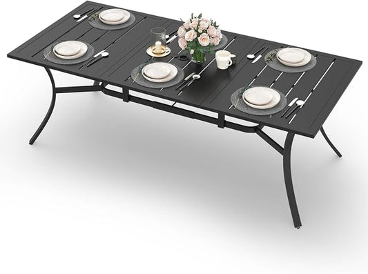 MELLCOM 83''x38'' Outdoor Dining Table for 8, Extra Large Metal Patio Dining Table with 1.57'' Umbrella Hole, Black Rectangular Table for Porch, Garden, Backyard, Poolside, Lawn