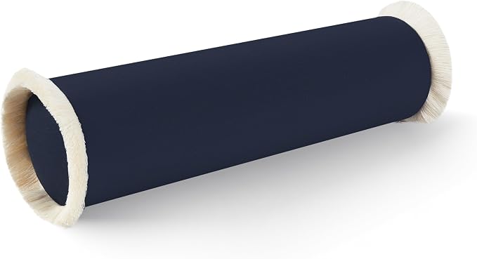 Hofdeco Premium Coastal Hampton Style Patio Outdoor Performance Bolster Pillow Cover Only, 6"x20" Water Repellent, UV and Fade Resistant for Backyard, Couch, Dark Navy Blue Solid with Fringe