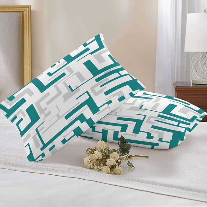 Vandarllin Outdoor Throw Pillows Covers 20x12 inch Set of 2 Waterproof Turquoise Geometric Stripes Decorative Zippered Cushion Covers for Patio Furniture, Modern Abstract Lines Lumbar Pillowcases