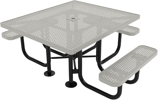 COATEDOUTDOORFURNITURE Coated Outdoor Furniture Heavy-Duty Portable ADA-Compliant Outdoor Picnic Table with Umbrella Hole, Punched Steel Patio Dining Furniture Made in America (46" Square Top, Grey)