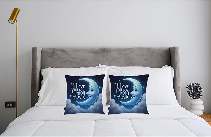Swono Moon Blue Pack of 2 Throw Pillow Cases, I Love You The Moon and Back Cozy Pillow Cover Square 18"X18" Cushion Case Set Pillowcase Decorative for Home Sofa Bedroom Car Office, Love Phrase