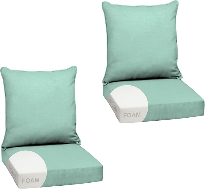Arden Outdoor Deep Seat Cushion Set, Foam, 2-Pack, 24x24, Aqua | Sofa, Couch, Conversation Set, Premium High-Density Foam, Never Flattens, Mold and Mildew Resistant