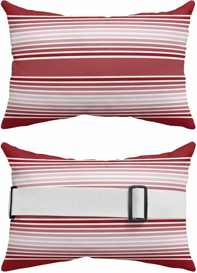 Pack of 2 Outdoor Lumbar Pillow Covers 11x16 Inch, Red Striped Waterproof Throw Pillow Covers Set, Red Ombre Farmhouse Stripes Indoor&Outdoor Decorative Cushion Cases for Patio Porch Car