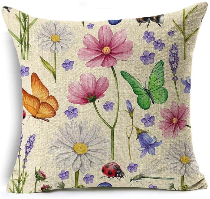 Outdoor Pillows Waterproof Spring Summer Pillow Covers 18x18 Inch Set of 4 Floral Farmhouse Throw Pillows Decorative Cushion Cases for Outdoor Couch Sofa Patio Furniture Home Decoration