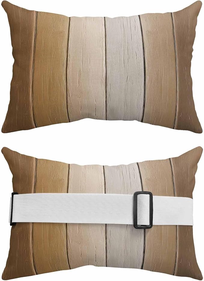Brown Ombre Outdoor Pillows for Chaise Lounge Chair Beach Headrest Pillow Set of 2 Waterproof Lumbar Pillows with Insert&Strap Vintage Country Wooden Recliner Neck Pillow for Patio Pool 11"x16"