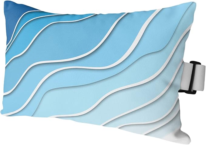 Geometric Ombre Chaise Lounge Pillows Outdoor, Aesthetic Blue White Gradient Abstract Head Pillows, Modern Waterproof Patio Furniture Lumbar Pillows with Adjustable Elastic Strap for Recliner Beach