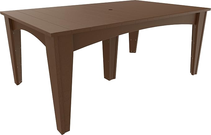 LuxCraft Poly Island Dining Table, 44" x 72" Rectangular Outdoor Patio Table, Made with Recycled Plastics, Made in USA (Chestnut Brown)