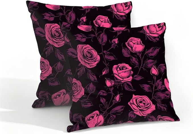 16x16 Inch Outdoor Pillow Covers Set of 2 Waterproof Throw Pillow Covers Decorative Couch Cushion Covers Pink Roses Plant Square Pillowcases Protectors for Patio Garden Sofa
