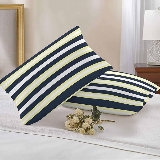 Yellow Navy Blue Striped Outdoor Pillow Covers Waterproof, All Weather Cushion Case Set of 2, Neutral Minimalist Lines Lumbar Pillowcase for Sofa Couch Bed Decor Patio Furniture 20"x12"