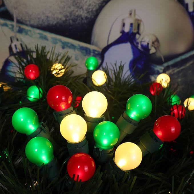 Red White and Green Christmas Lights Outdoor Pearlized G15 70 LED 19ft Plug in Mini Globe String Lights Multi Color Green Wire for Indoor Patio Xmas Tree
