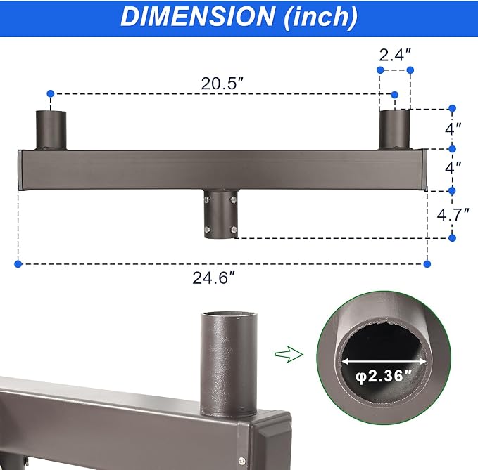 180 Degree Quad Bullhorn Tenon Adapte for 2 Lights,Mounting Bracket with Round Pole,Double Tenons in 2 3/8 inch Slip Fitter Light,for Parking Lot Light and Outdoor Lighting fixtures