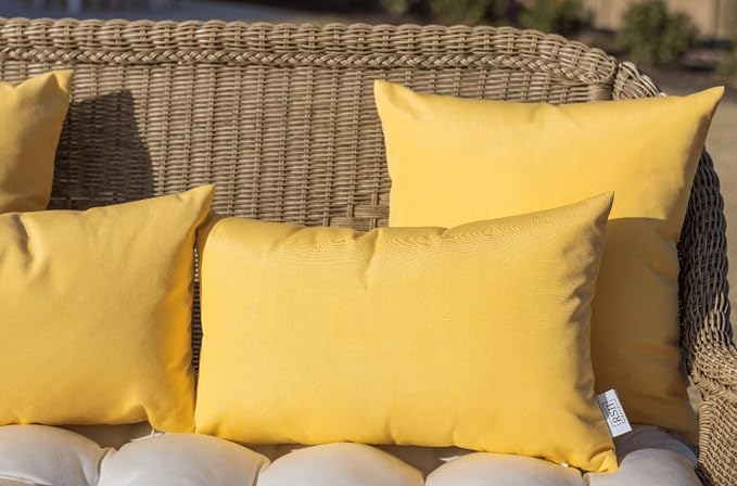 RSH Décor - Jumbo Lumbar Throw Pillows – Set of 4 | 26" x 16" | Indoor Outdoor Use – Patio, Lounge, Adirondack, Deck | Water & Fade-Resistant | Includes Down-Alternative Inserts | Buttercup Yellow