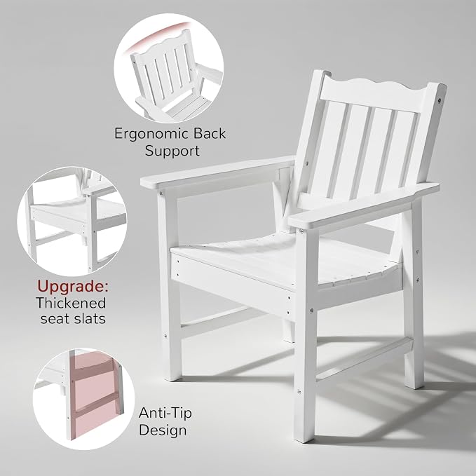Stoog Oversized Patio Chair, All-Weather Outdoor Chairs with Curved Backrest, 400 lbs Support Patio Dining Chair, for Backyard, Garden, Porch, Deck and Balcony, White