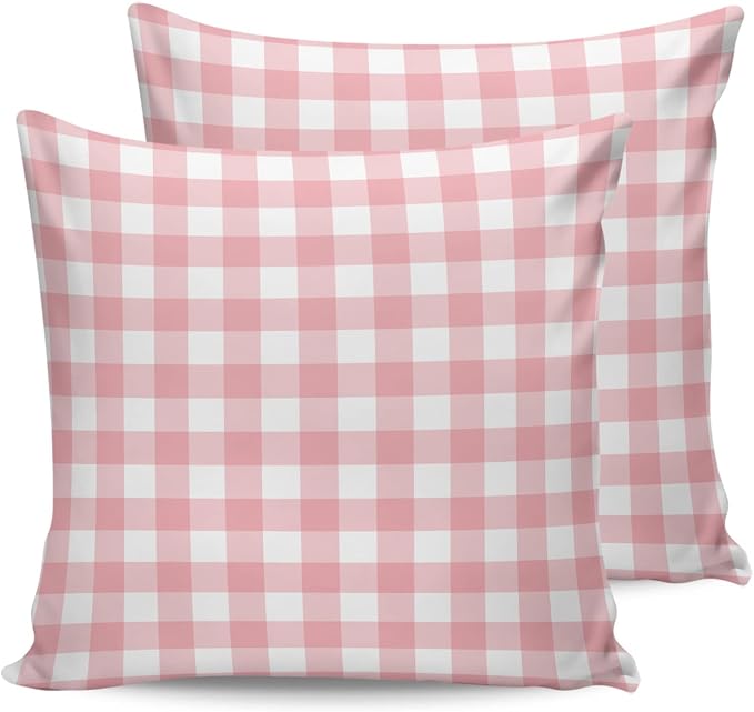Outdoor Waterproof Throw Pillow Covers Set of 2 Romantic Love Pillowcases 20x20 Inches Pink Buffalo Check Plaid Patio Decorative Pillows Cushion Case Patio Pillows for Couch Bed Chair Garden