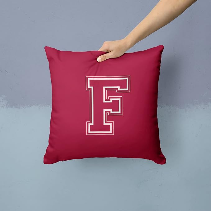 Caroline's Treasures CJ1032-FPW1414 Letter F Initial Monogram - Maroon and White Fabric Decorative Pillow 100% Machine Washable Pillow, Indoor or Outdoor Decorative Throw Pillow for Couch, Bed or Pati