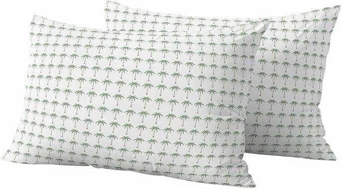 Palm Trees Outdoor Pillow Covers 20"x12" Set of 2, Summer Vintage Nautical Coastal Beach Ocean Green Tree Waterproof Throw Pillow Covers for Patio Furniture, Decorative Cushion Covers for Porch