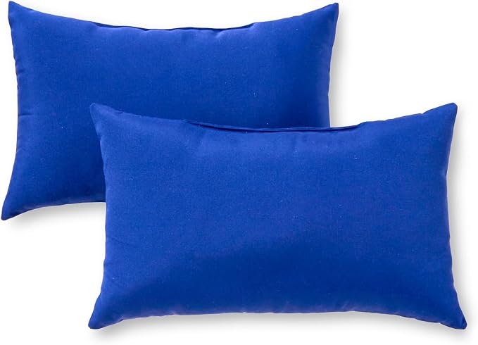 Set of 2 Outdoor Throw Pillows 19 x 12 Inch – Reversible Rectangle Patio Accent Pillows – Weather-Resistant Polyester Fabric – Eco-Friendly Recycled Polyfiber Fill – Marine Blue