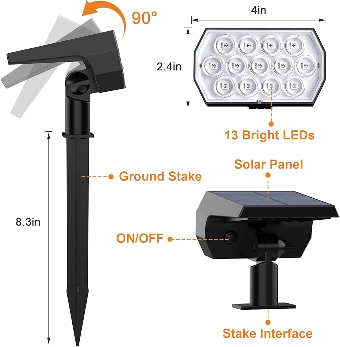 Solar Spot Lights Outdoor Color Changing,[7 Modes/2 Pack] Christmas IP65 Waterproof Landscape Spotlights, Dusk to Dawn Solar Powered Security Light for Patio Gate Walkway Pool Garden Yard Driveway