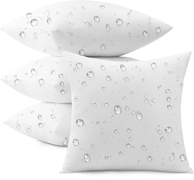 puredown® 18x18 Outdoor Pillow Inserts, Set of 4, Fluffy Soft Waterproof Down Alternative Square Form Sham Stuffer for Porch Swing Sofa Couch Cushion Patio Furniture