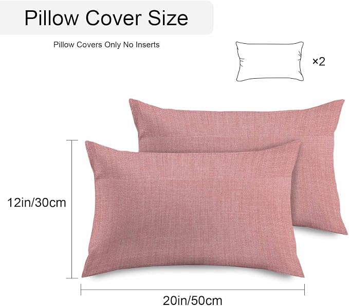Vandarllin Outdoor Throw Pillows Covers 20x12 inch Set of 2 Waterproof Peach Pink Linen Decorative Zippered Cushion Covers for Patio Furniture, Farmhouse Pure Color Lumbar Pillowcases