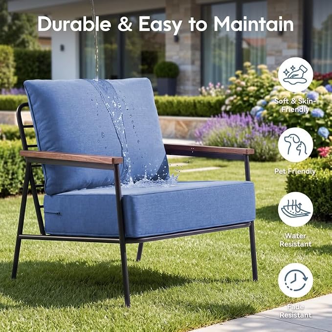 Luxury 22*24*6in Outdoor Patio Cushions, 1 Piece Navy Blue Outdoor Cushion | 6'' Thick Outdoor Cushions, Water-Resistant, Reversible, Removable Cover, for Patio Chairs Sofa Couch Loveseat