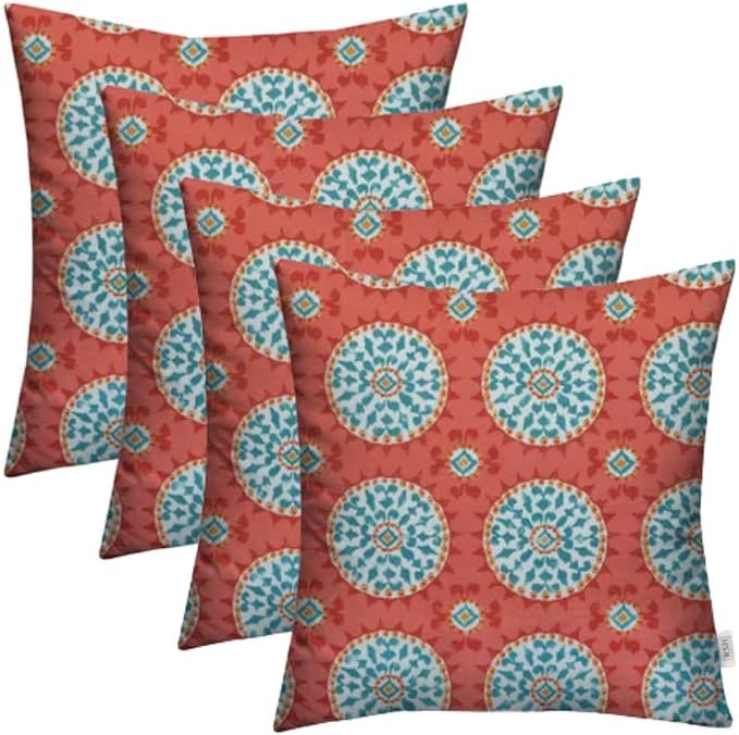 RSH DECOR Square Throw Pillows Set of 4, 17" x 17", Outdoor Pillows Waterproof, Outdoor Pillow Covers, Pillow Covers for Couch, Watermelon Sundial, Made in USA