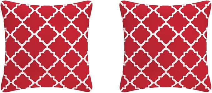 Pack of 2 Outdoor Waterproof Decorative Throw Pillow Covers for Patio Furniture, 18x18 Inch Fade Resistant Patio Garden Cushions for Couch Bed Sofa, Geometric Red