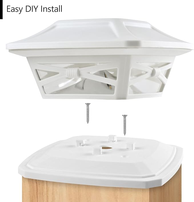 Davinci Lighting Flexfit Solar Outdoor Post Cap Lights - Includes Bases for 4x4 5x5 6x6 Wooden Posts - Bright LED Light - Pearl White (8 Pack) | Pearl White, Wooden Posts, fence/deck/garden/patio, UV fade-protected plastic, auto-on, 7-8h, cordless, IP4...