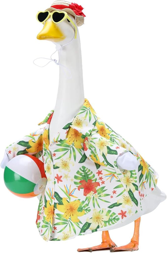 Hawaiian Beach Porch Goose Outfits for 23 Inch Statue | Summer Tropical Shirt with Swim Ball Costume for Cement Statue, Luau Sculpture Clothes for Swimming Pool Party Decoration