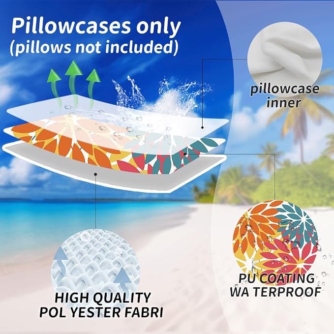 DFXSZ Pack of 2 Outdoor Waterproof Throw Pillow Covers 16x16 Orange Yellow | Polyester Colorful Spring Summer Floral Decorative Cushion Cases(NO INSERT),For Couch Patio Funiture Garden Home Decor