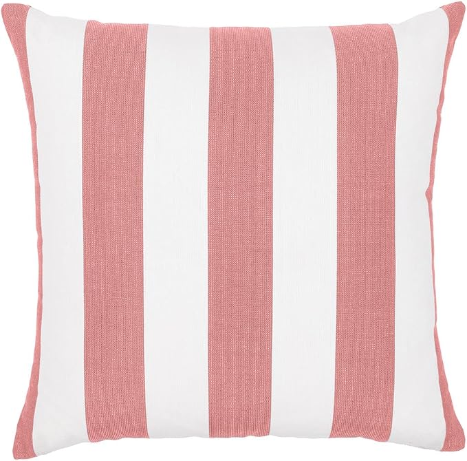 Sherry Kline Cabana Stripe Outdoor Throw Pillow Set of 2, 18x18 Inch Knife Edge Reversible Decorative Cushions, Indoor Outdoor Patio Accent Pillows, Made in USA - Pink/White