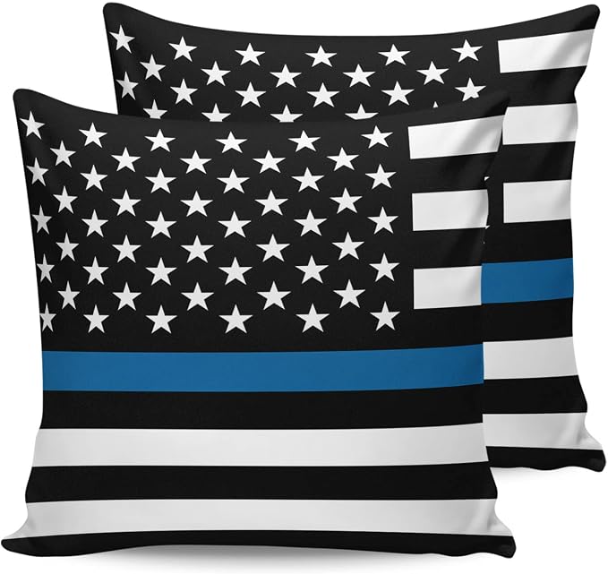 Outdoor Waterproof Pillow Covers Set of 2, Thin Blue Line Flag American Police Flag Honoring Law Enforcement Officers Patio Throw Pillow Covers, Decorative Cushion Case for Sofa Furniture, 26x26 Inch