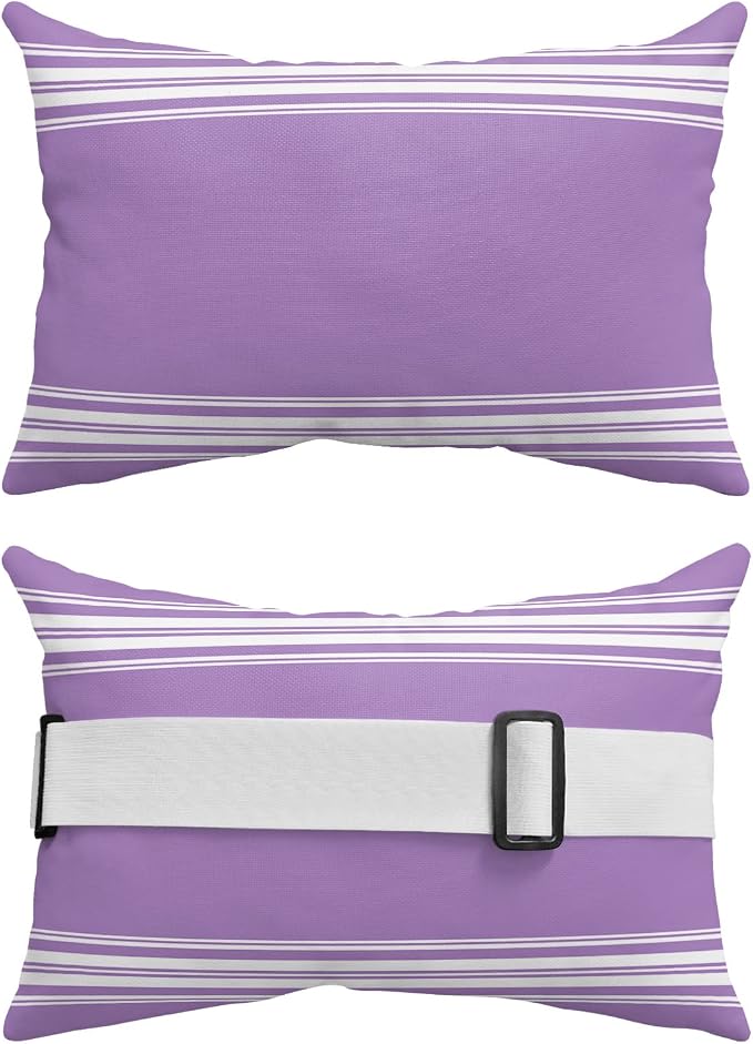 Recliner Head Pillows Lounge Chair Pillows with Insert Farmhouse Purple White Stripe Lumbar Pillow with Adjustable Strap Outdoor Waterproof Patio Pillows for Couch Beach Pool Chair, 1PCS, 12x20in