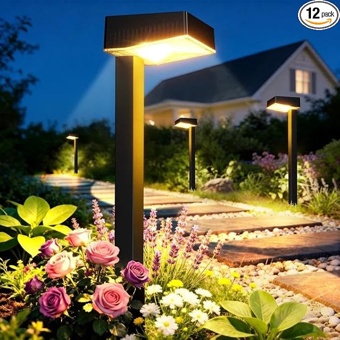 ELECLINK Solar Pathway Lights Outdoor, 12 Pack Garden Lights Solar Powered Path Light with Larger LED Lens, 2 Light Modes Waterproof Outdoor Solar Light for Yard Driveway Walkway Landscape, Warm White