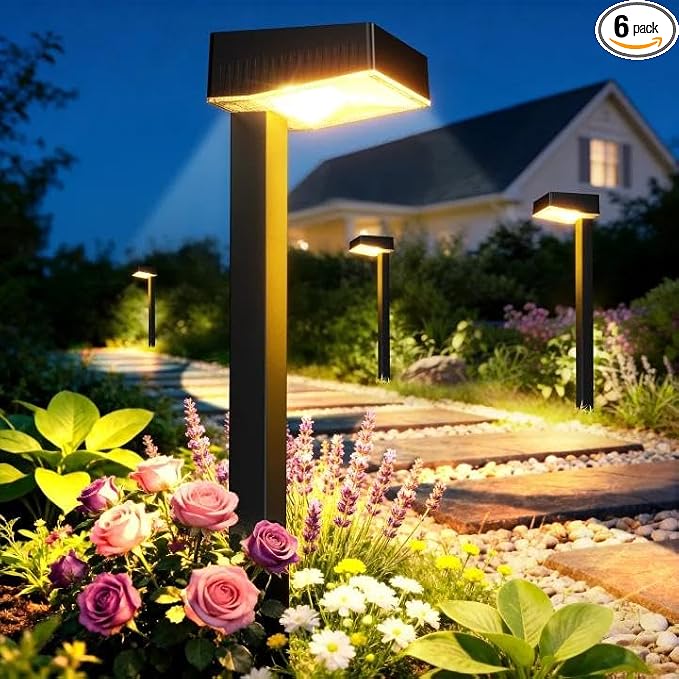 ELECLINK Solar Pathway Lights Outdoor, 6 Pack Garden Lights Solar Powered Path Lights with Larger LED Lens, 2 Light Modes Waterproof Outdoor Solar Light for Yard Driveway Walkway Landscape, Warm White