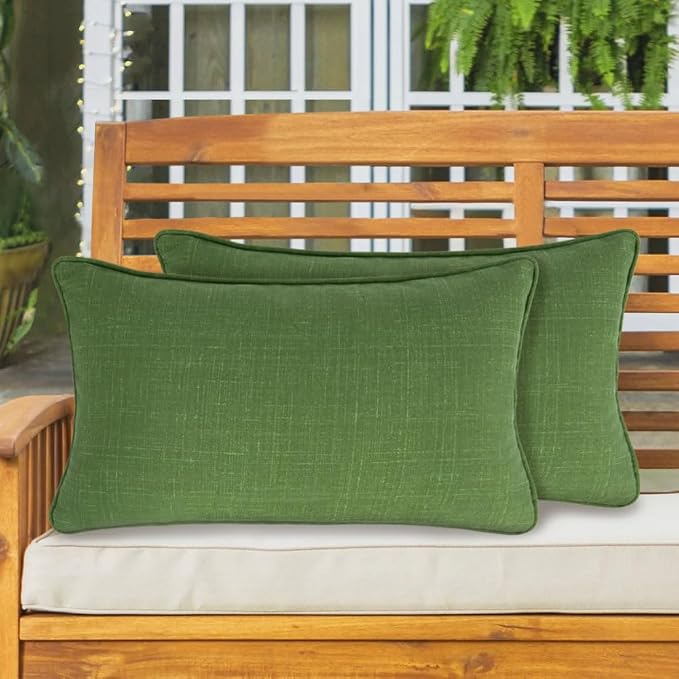 Lumbar Pillow Covers Set of 2, Outdoor Indoor Waterproof Patio Lumbar Pillowcase Shell 12x20 Inch, Rectangular Cushion Case for Couch Sofa Garden Farmhouse-Tropical Linen Green