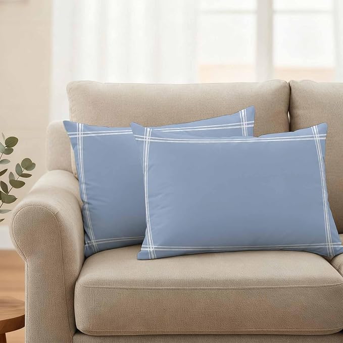 Light Blue Outdoor Pillow Covers 20"x12" Set of 2, Solid Color Waterproof Throw Pillow Covers for Patio Furniture, Decorative Cushion Covers for Porch
