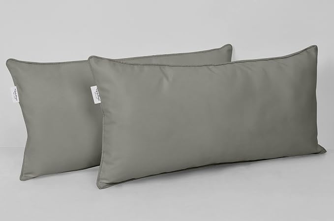 Indoor/Outdoor Polyester Fabric Lumbar Pillow Cover, All-Weather Waterproof Rectangular Cushion Case for Patio Furniture, 12 x 24 Set of 2 -Gray