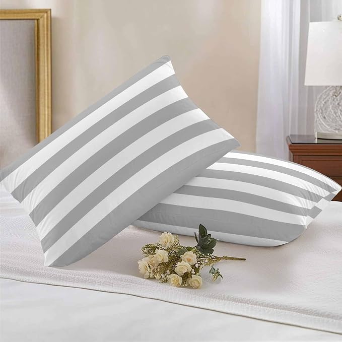 Outdoor Waterproof Throw Pillow Covers Set of 2 Grey White Stripe Lumbar Pillowcases 20x12 Inches Simple Style Striped Decorative Pillows Cushion Case Patio Pillows for Couch Bed Chair Garden