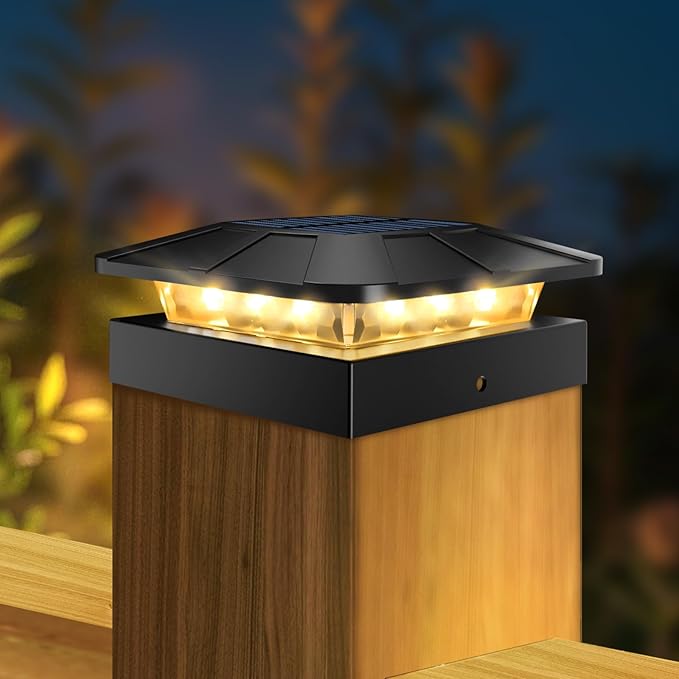 4x4 Solar Post Cap Lights Outdoor with 3 Modes, LED Post Light Solar Powered Waterproof, Wood/Vinyl Fence Posts Lights for Deck Railing Mailbox