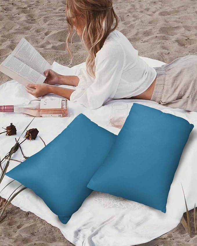 Outdoor Waterproof Throw Pillow Covers Set of 2 Wave Ride Blue Lumbar Pillowcases 20x12 Inches Solid Color Patio Decorative Pillows Cushion Case Patio Pillows for Couch Bed Chair Garden