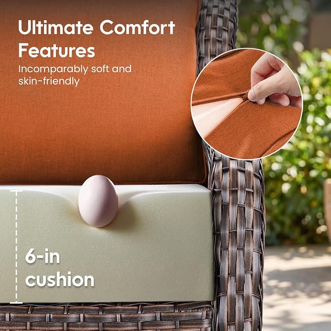 Luxury 22*24*6in Outdoor Patio Cushions, 1 Piece Orange Outdoor Cushion | 6'' Thick Outdoor Cushions, Water-Resistant, Reversible, Removable Cover, for Patio Chairs Sofa Couch Loveseat
