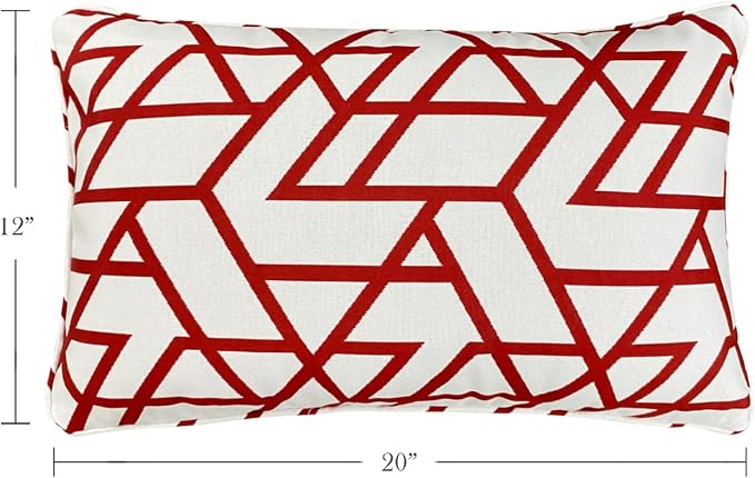 Pack of 2 Outdoor Waterproof Decorative Lumbar Pillows Covers for Patio Furniture, 20x12 Inch Fade Resistant Patio Garden Lumbar Cushion Covers for Couch Bed Sofa, Geometric Red