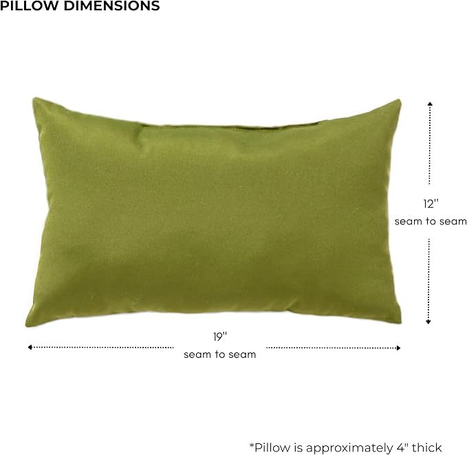 Set of 2 Outdoor Throw Pillows 19 x 12 Inch – Reversible Rectangle Patio Accent Pillows – Weather-Resistant Polyester Fabric – Eco-Friendly Recycled Polyfiber Fill – Hunter Green