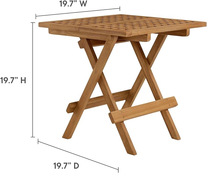 Modway Vienna Outdoor Patio Teak Wood Folding Side Table in Natural – Weather-Resistant 20 Inch Square End Table with Slatted Table Top – Bistro Table – Breakfast Table – Deck Side Table for Backyard