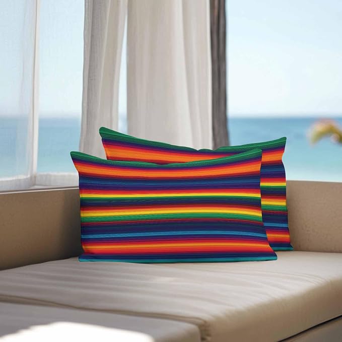 Outdoor Throw Pillow Covers Waterproof Pillow Cases 20x12 Colorful Mexican Stripes Ethnic Style Decorative Pillow Covers Cushion Cases for Couch Sofa Patio Garden 2 Pack Orange Gradient Geometric